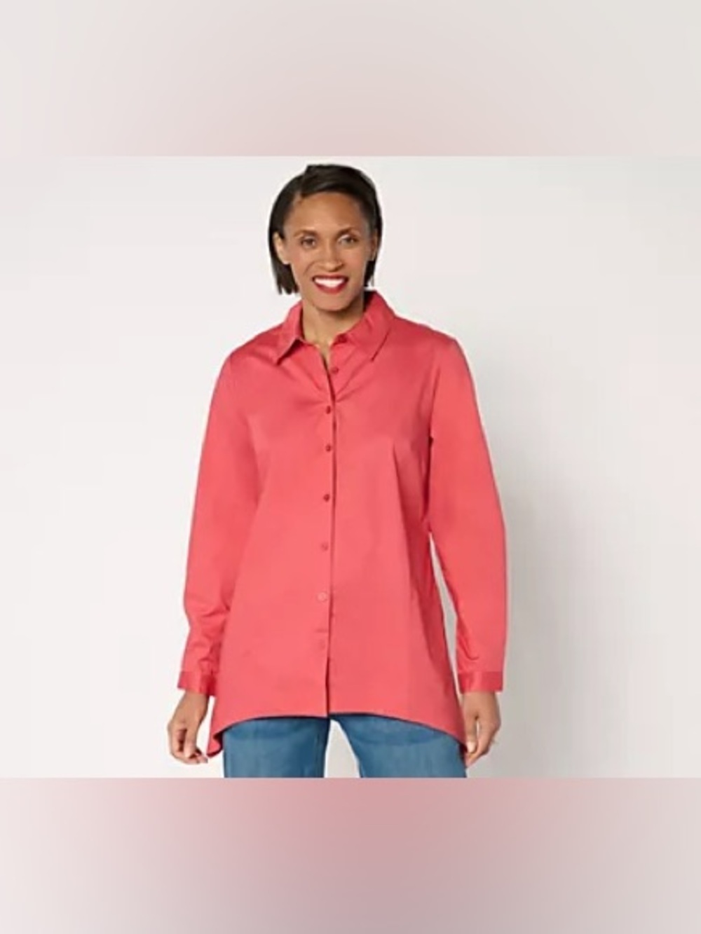Denim & Co. Button Front Long Sleeve Poplin Tunic with Pockets